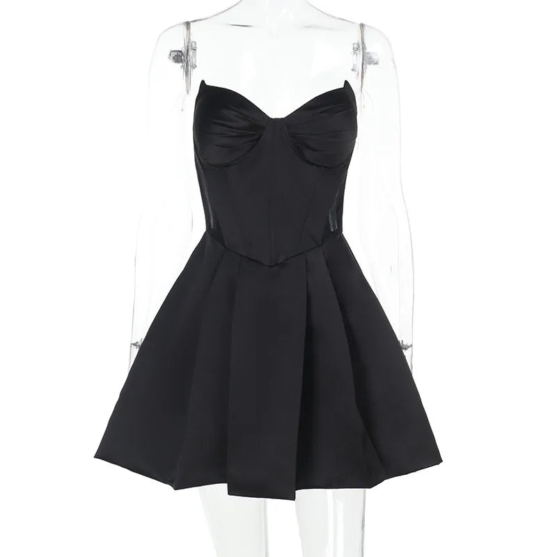 Strapless satin mini dress in A-line cut - Alina