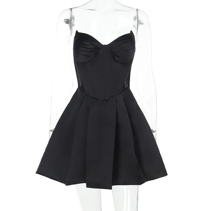Strapless satin mini dress in A-line cut - Alina