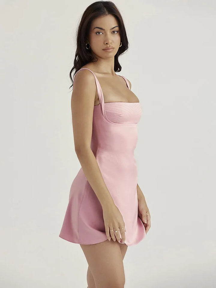 Satin mini dress with open back - Babe