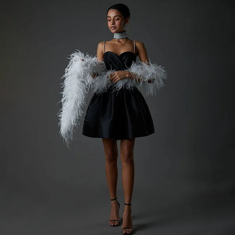A-Line Satin Mini Dress with Sequin Straps - Miel