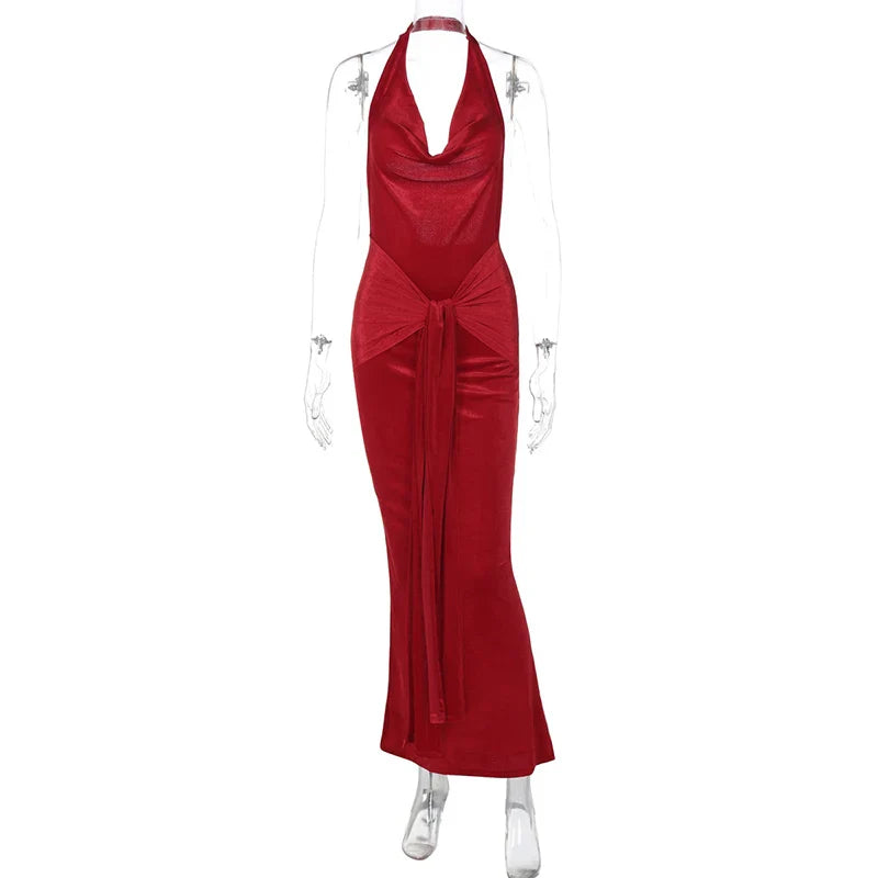 Velvet maxi dress with tie decoration - Marianela