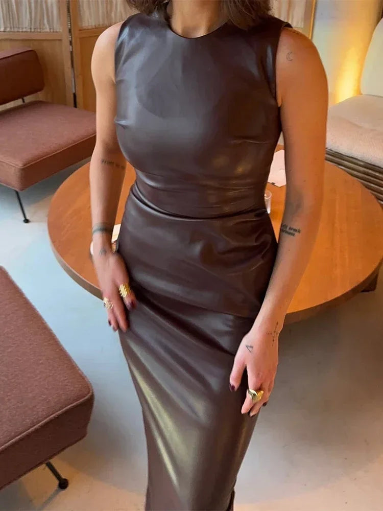 Elegant Mini/Maxi Faux Leather Dress - Alexandria