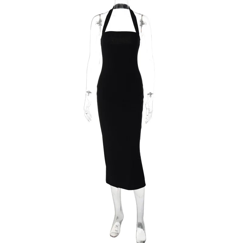 Fitted Midi Dress with Shaping Fabric and Open Back - Paislee