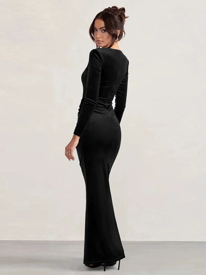 Velvet Maxi Dress with Slit Design - Prague
