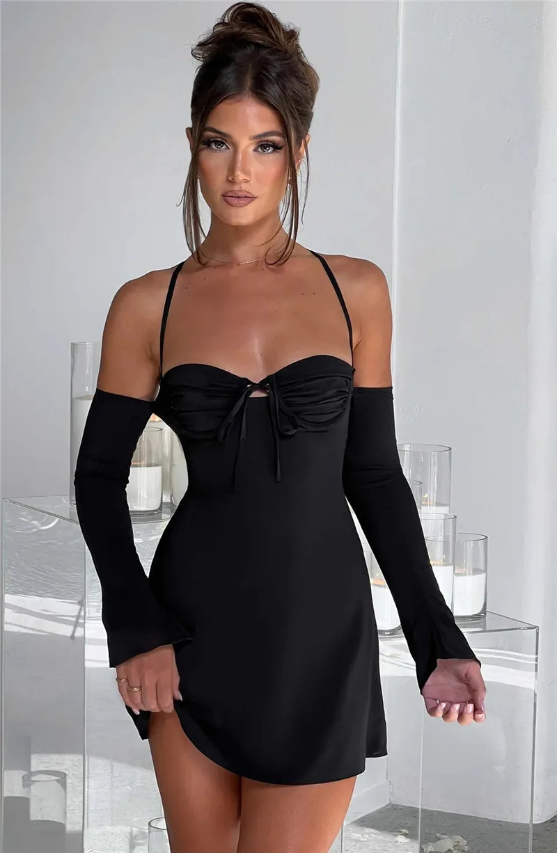Off-Shoulder Mini Dress with Chest Tie Detail - Romy