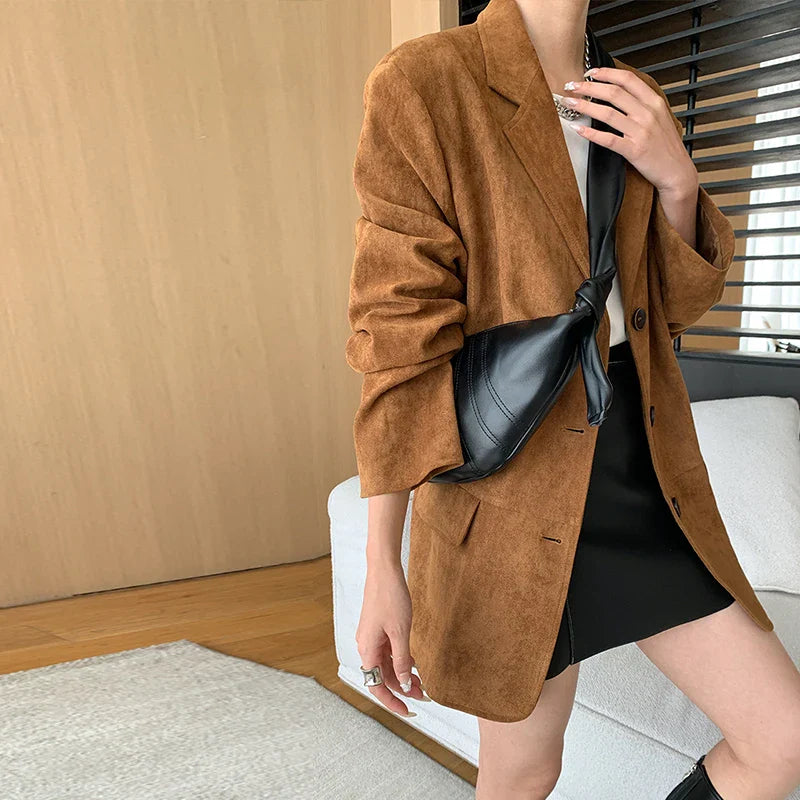 Suede Jacket with Button Details - Jale