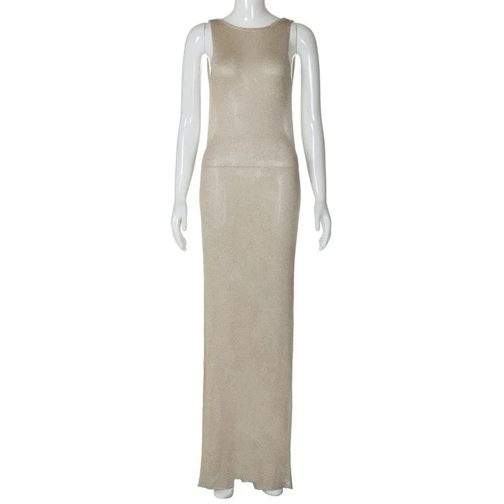 Fitted knitted sequin maxi dress with open back - Emerald