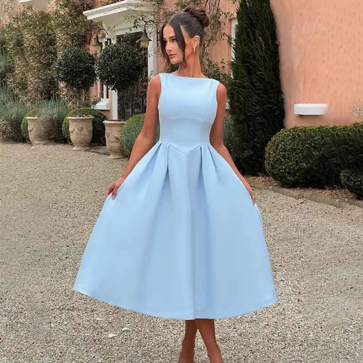 Classic midi A-line dress with open back - Alaya