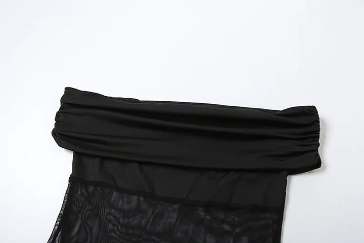 Shaping Fabric Jumpsuit with Mesh and Off-Shoulder Pedal Pusher Pants - Maylin