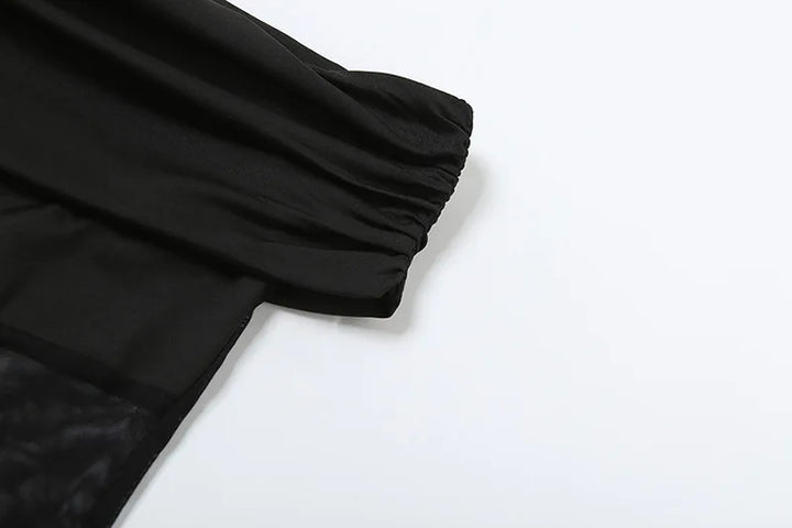 Shaping Fabric Jumpsuit with Mesh and Off-Shoulder Pedal Pusher Pants - Maylin