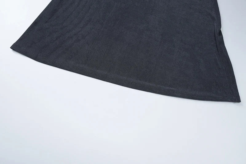 Knitted Suede Maxi Dress with Draped Collar, Open Back, and Tie Detail - Michaela