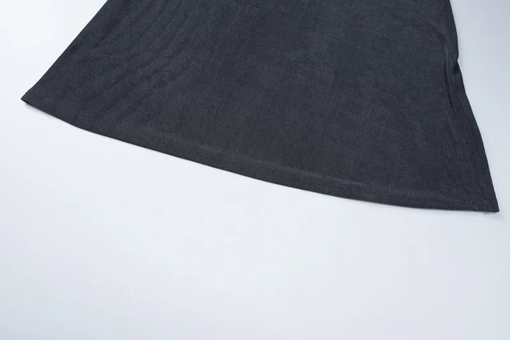 Knitted Suede Maxi Dress with Draped Collar, Open Back, and Tie Detail - Michaela