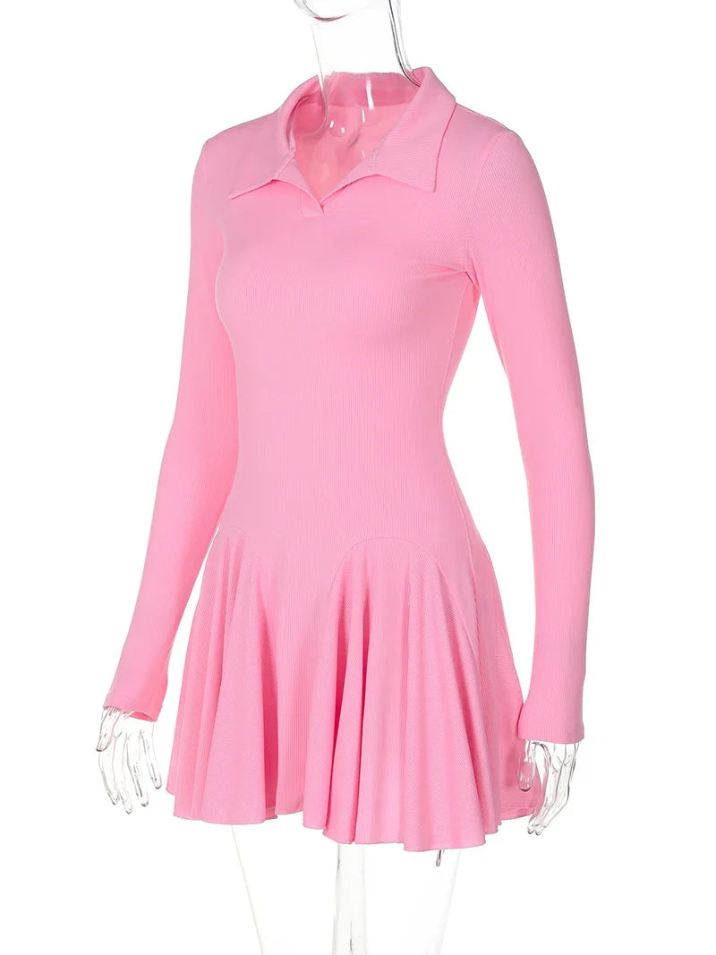 Knitted A-line mini dress with polo collar - Regina