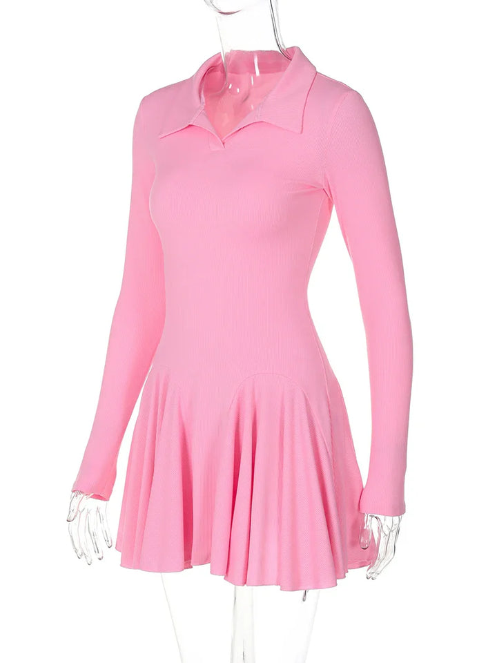 Knitted A-line mini dress with polo collar - Regina