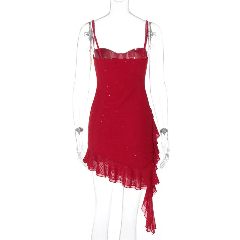 Mini sequin dress with asymmetric ruffle decoration - Kesem