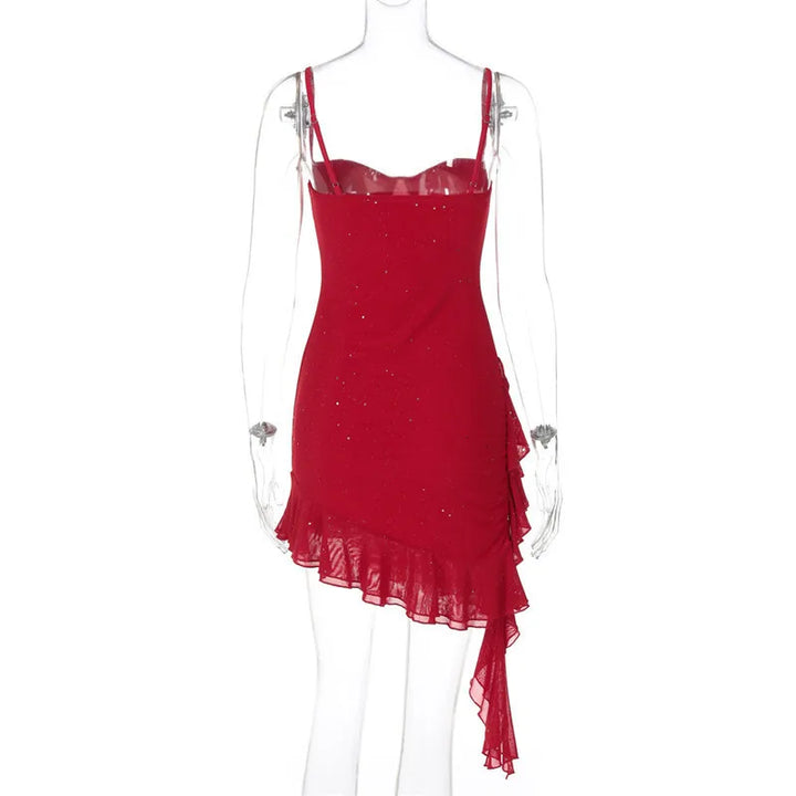 Mini sequin dress with asymmetric ruffle decoration - Kesem
