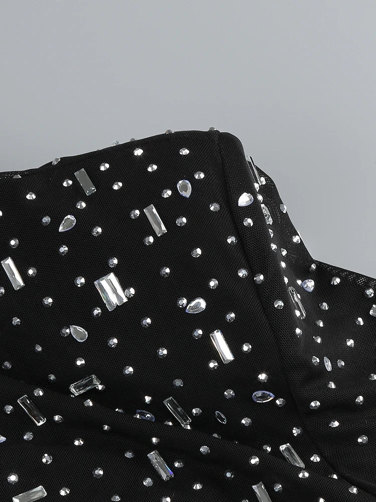Luxurious Evening Maxi Dress with Sparkling Diamond Embellishment and Turtleneck Collar - Emerson