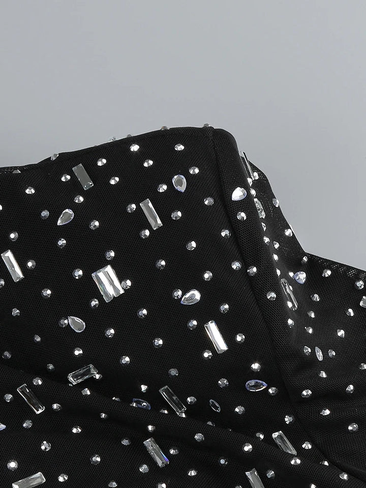 Luxurious Evening Maxi Dress with Sparkling Diamond Embellishment and Turtleneck Collar - Emerson