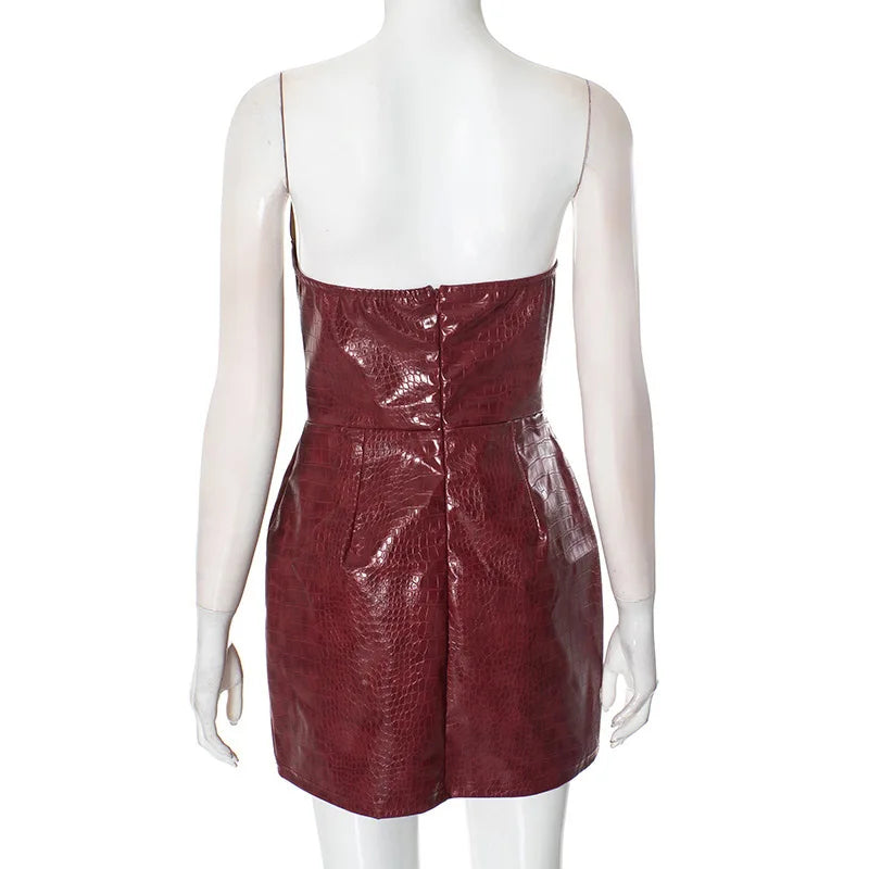 Strapless Faux Leather Mini Dress with Corset Design - Kailani