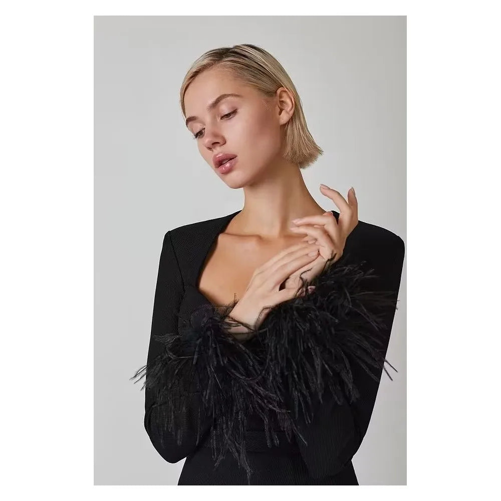 Tailored Mini Dress with Elegant Feather Sleeve Detail - Maggie