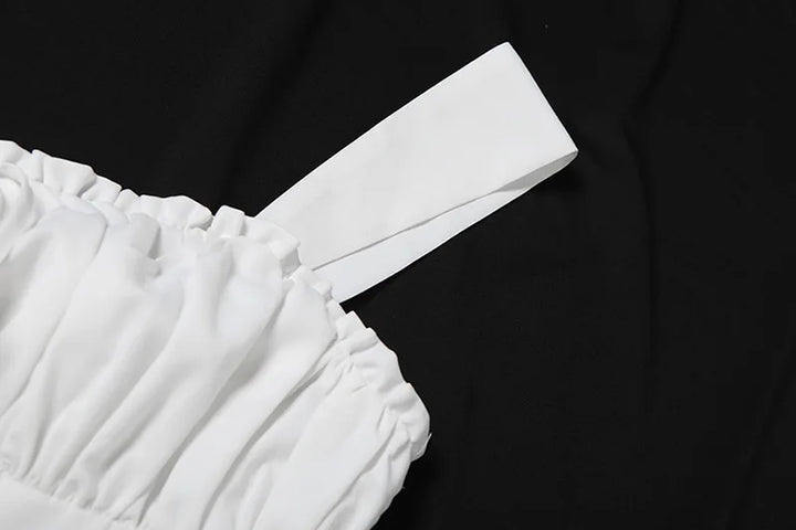 White mini dress in A-line cut with rustic design - AYLIN