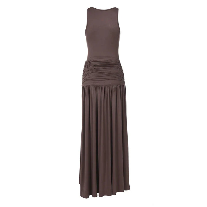 Maxi dress with pleats and tie boho chic design - Dalila