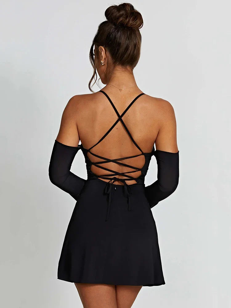 Off-Shoulder Mini Dress with Chest Tie Detail - Romy