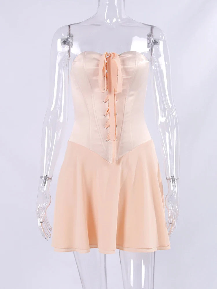 Mini strapless dress with satin corset design - Lilia