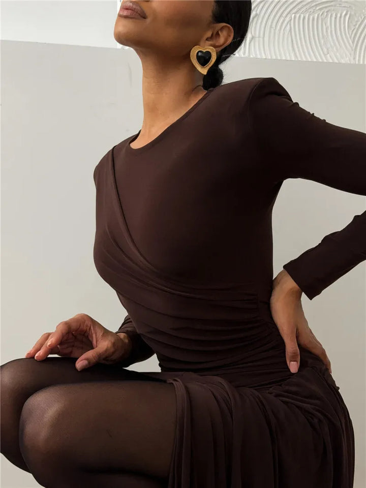 Ruched Mini Dress with Asymmetric Train Decoration - Kamryn