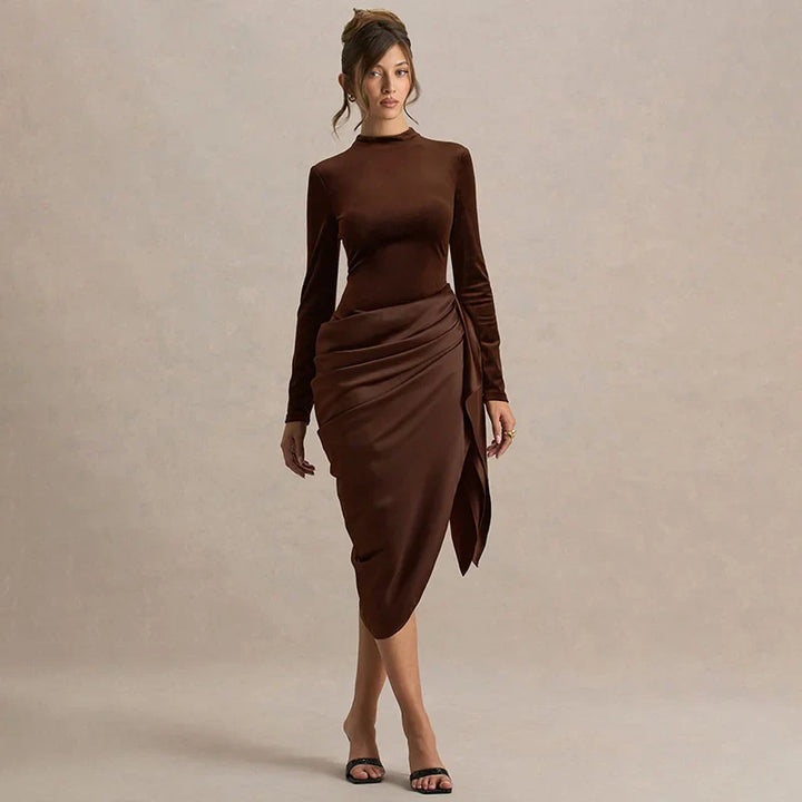 Midi Dress with Satin Design and Asymmetric Length - NIRA