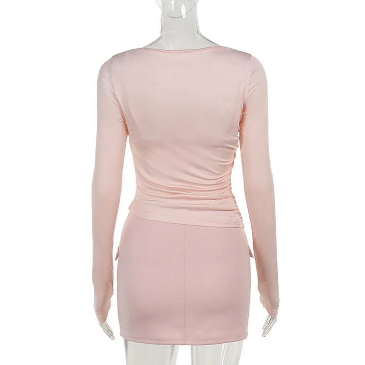 Three-Piece Set: Mini Skirt, Shirt, and Fitted Corset with Pocket Detail - Pearl