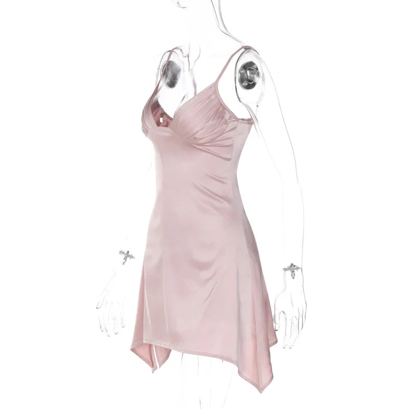 Asymmetric Satin Mini Dress with Chest Ruching - Sean