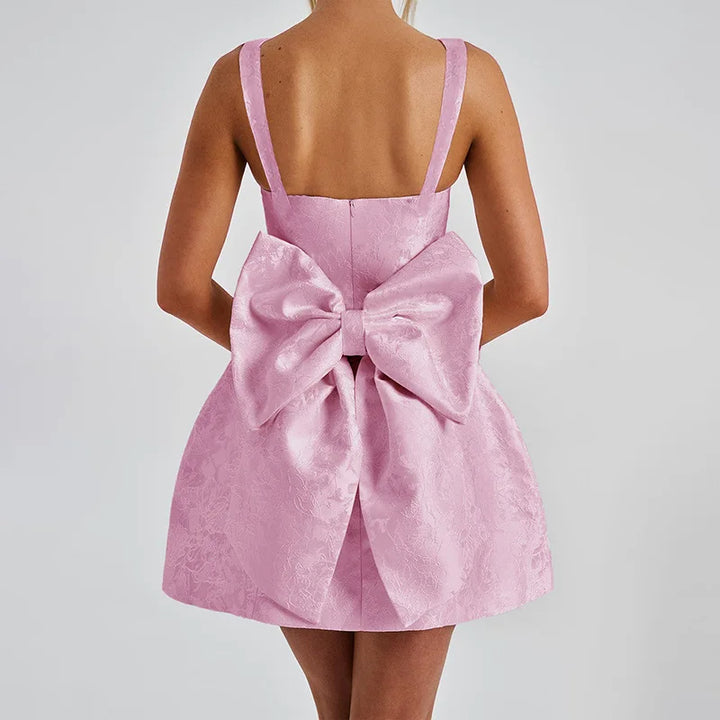 Mini dress with floral illustration print and bow detail on the back - Louisa