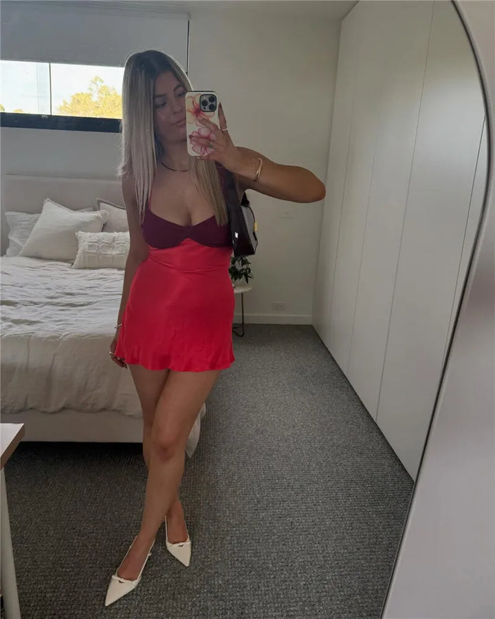 Mini Satin Dress with Open Back Ties - Liela