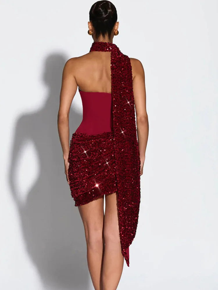 Mini dress with sequin design and scarf detail - GIGI