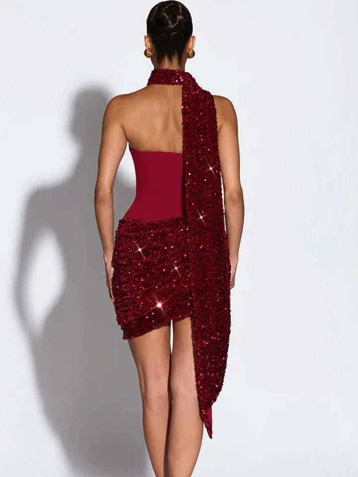 Mini dress with sequin design and scarf detail - GIGI