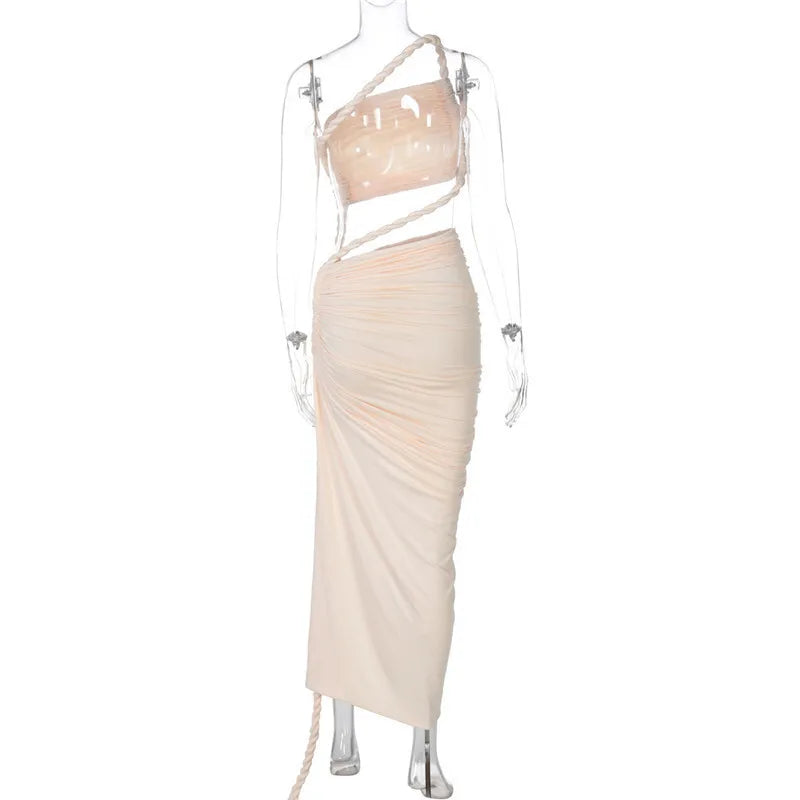 Maxi One-Shoulder Dress with Cutout and Slit, Braided Detail - Panama