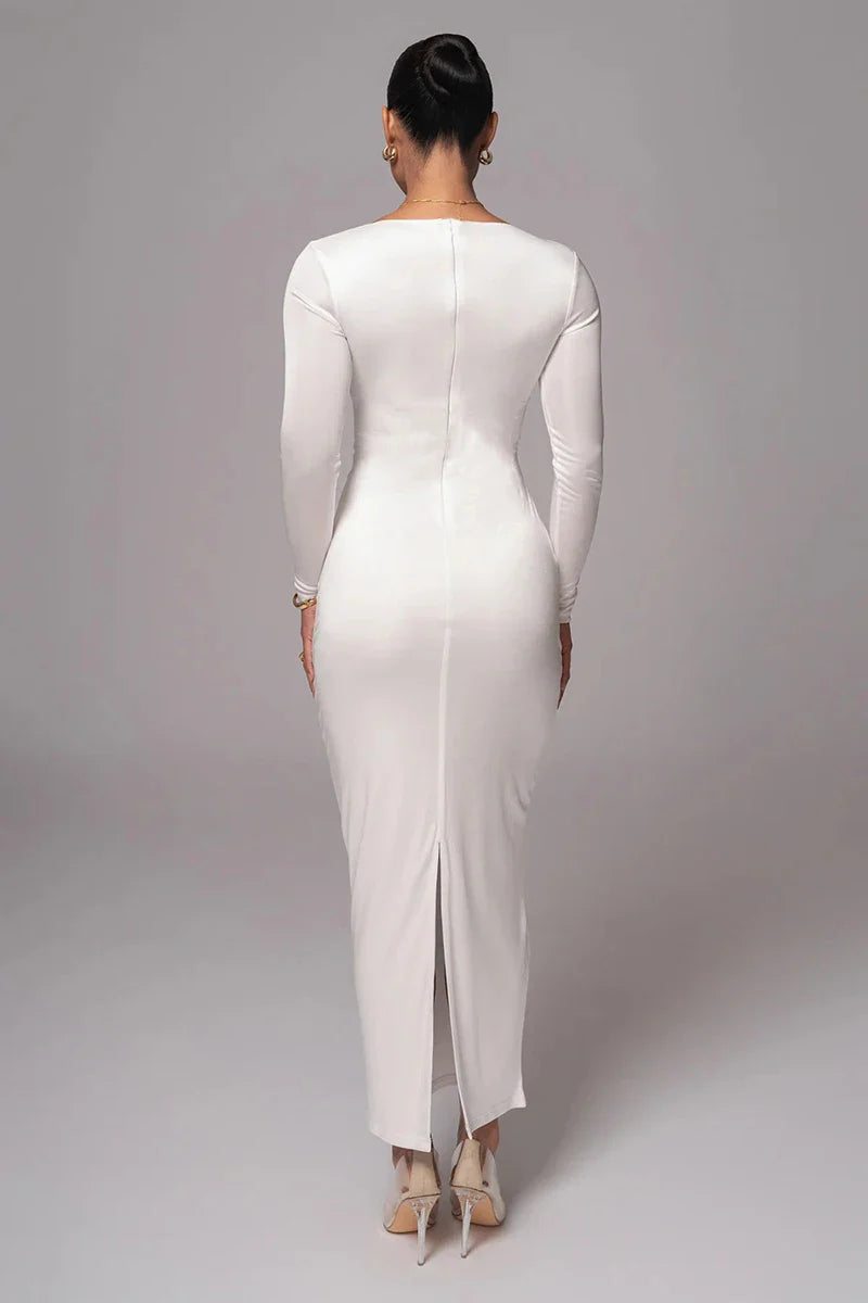 Fitted Shaping Fabric Maxi Dress with Cutouts and Buckles - Lauren