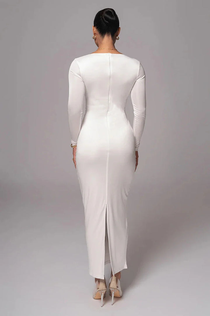 Fitted Shaping Fabric Maxi Dress with Cutouts and Buckles - Lauren