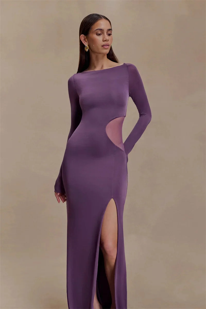 Maxi dress with slit and mesh design - ALONA