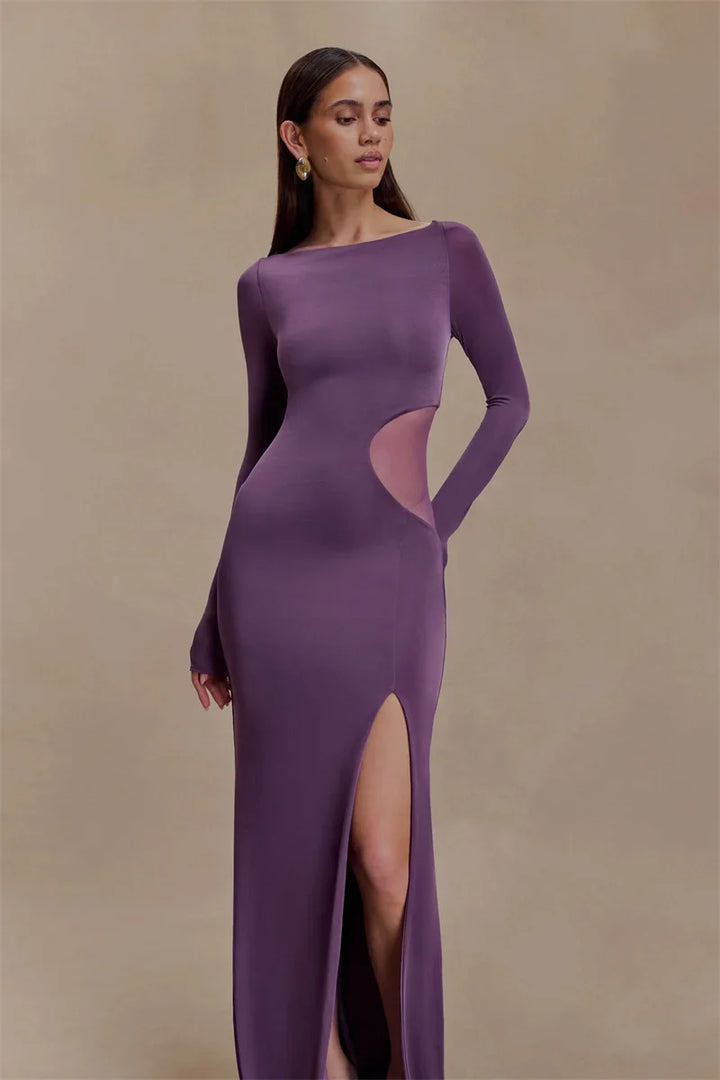Maxi dress with slit and mesh design - ALONA