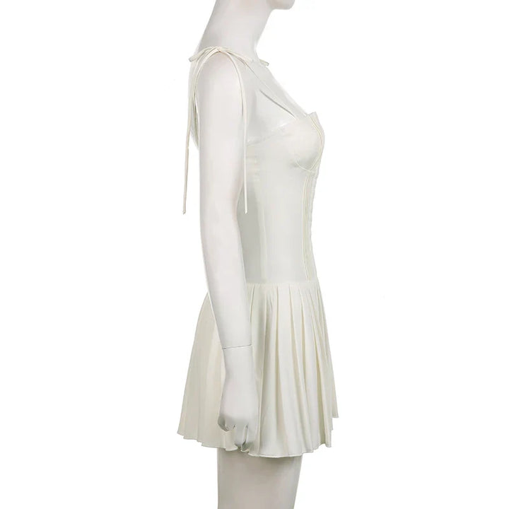Mini Dress with Pin Closure and Tie Straps - Ronili