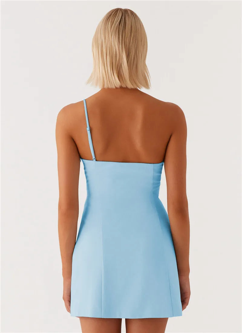 Mini Dress with Floral Applique and One Shoulder Strap - Annika