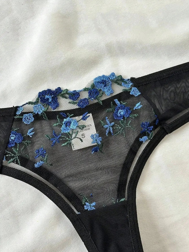 Sheer Floral Design Lingerie Set - Amy
