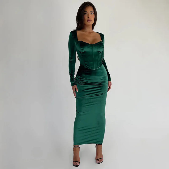 Velvet Two-Piece Set with Fitted Maxi Skirt and Top - Miranda