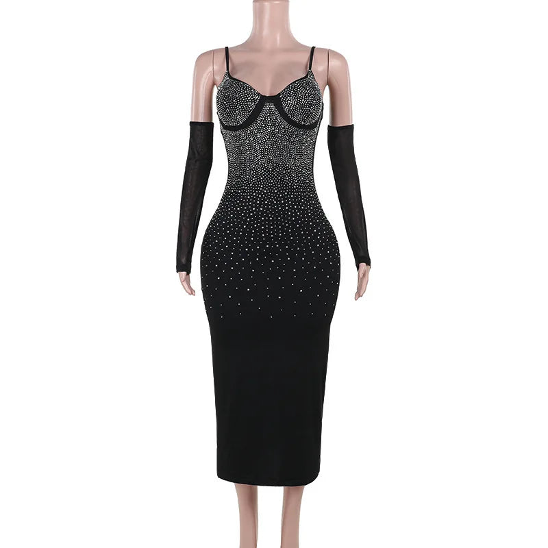 Fitted midi dress with shaping fabric, glitter sequin detail, and cap sleeves - Bridget