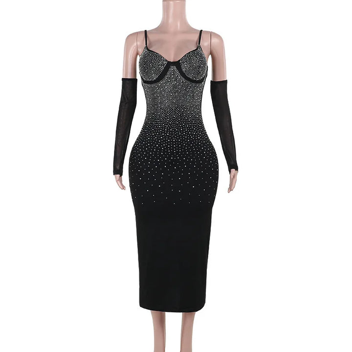 Fitted midi dress with shaping fabric, glitter sequin detail, and cap sleeves - Bridget