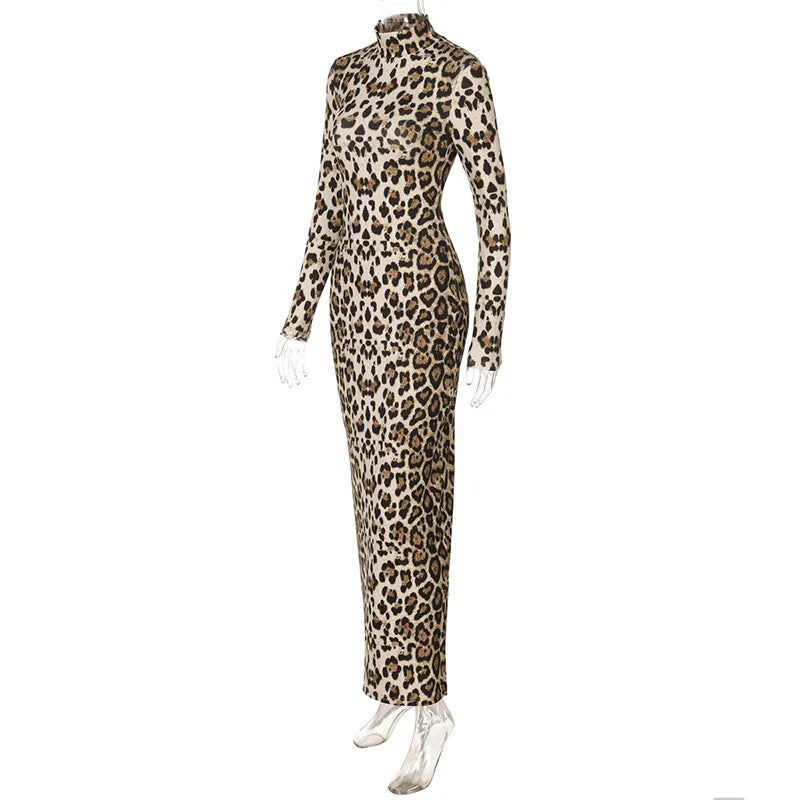 Leopard print maxi dress with turtleneck - Marilyn