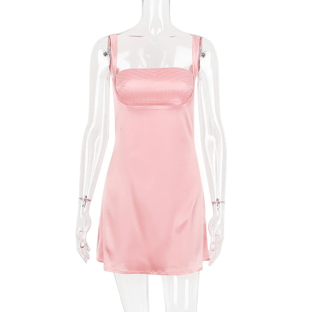Satin mini dress with open back - Babe