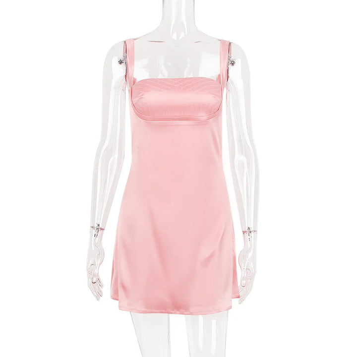 Satin mini dress with open back - Babe